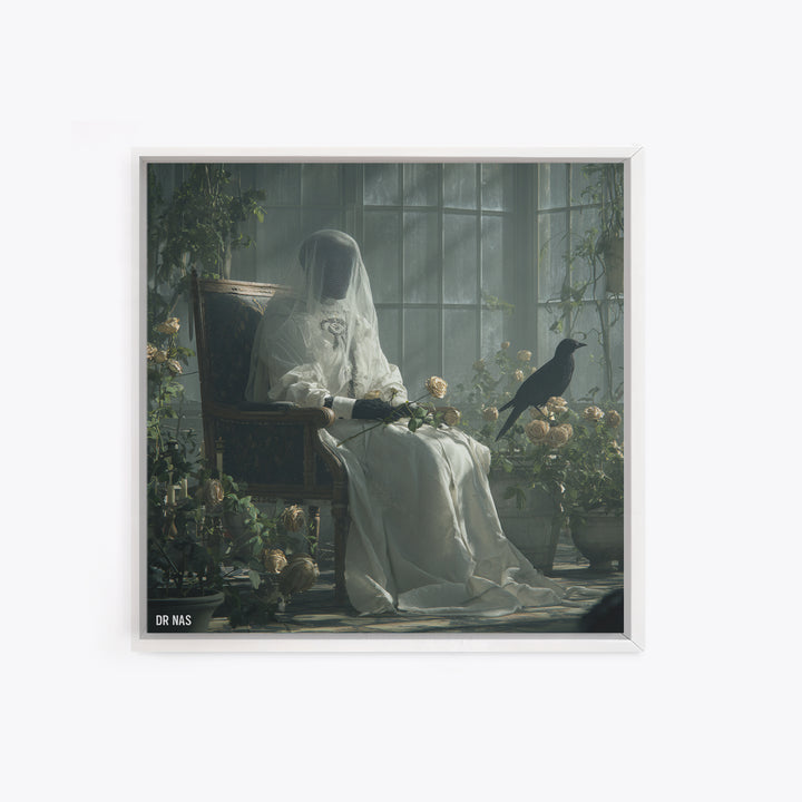 The Invisible Mourner Of Glass House, Victorian Macabre Art, Square Wall Art, Gothic Horror Wall Art, Framed Canvas Print