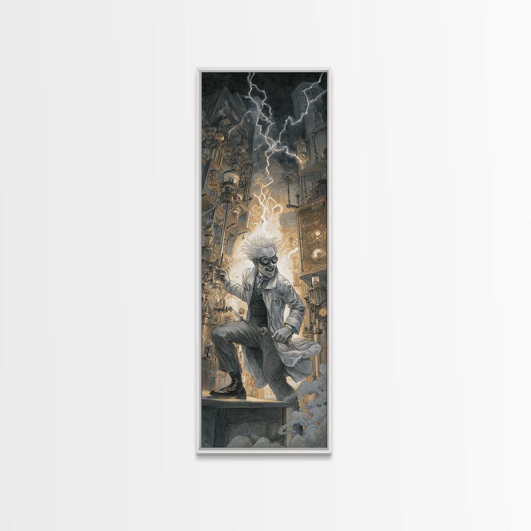 Doctor Vesper'S Resurrection Engine, Gothic Engraving Art, Tall Narrow Wall Art, Dark Fantasy Wall Art, Framed Canvas Print