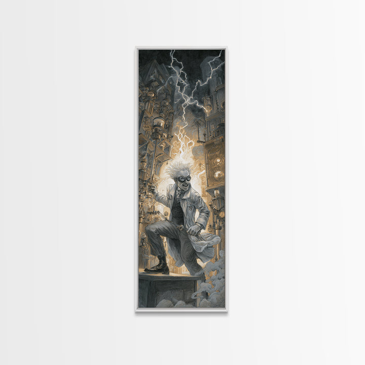 Doctor Vesper'S Resurrection Engine, Gothic Engraving Art, Tall Narrow Wall Art, Dark Fantasy Wall Art, Framed Canvas Print