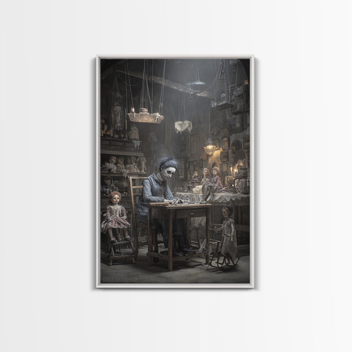 The Dollmaker Of Hollow Ward, Victorian Macabre Art, Vertical Wall Art, Macabre Wall Art, Canvas Print, Halloween Wall Art