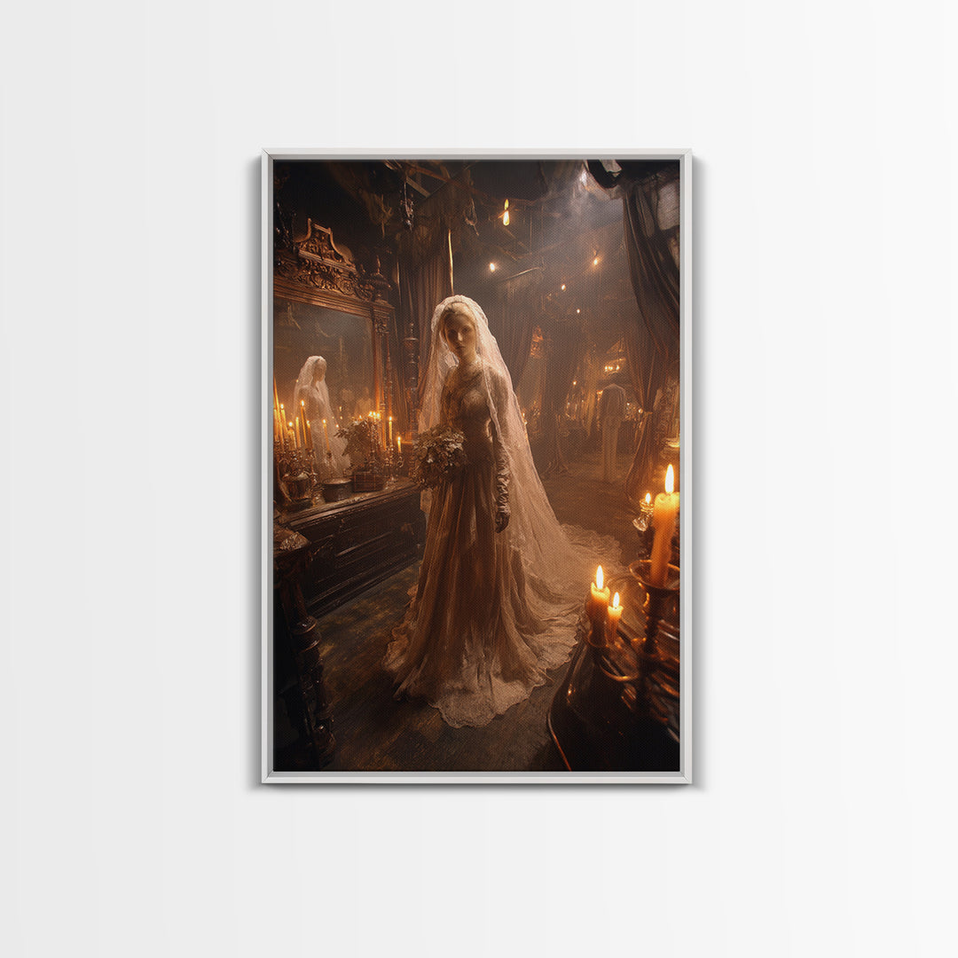 The Wax Bride Of Mourning Hall, Gothic Engraving Art, Vertical Wall Art, Dark Halloween Decor, Canvas Print, Halloween Wall Art
