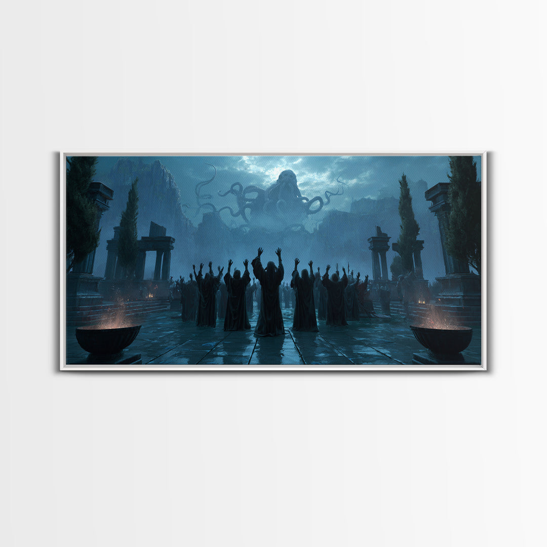 The Choir Of Deepwater Acolytes, Symbolist Gothic Landscape, Wide Panoramic Art, Macabre Wall Art, Canvas Print, Halloween Wall Art