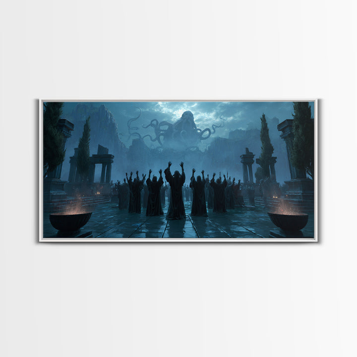 The Choir Of Deepwater Acolytes, Symbolist Gothic Landscape, Wide Panoramic Art, Macabre Wall Art, Canvas Print, Halloween Wall Art