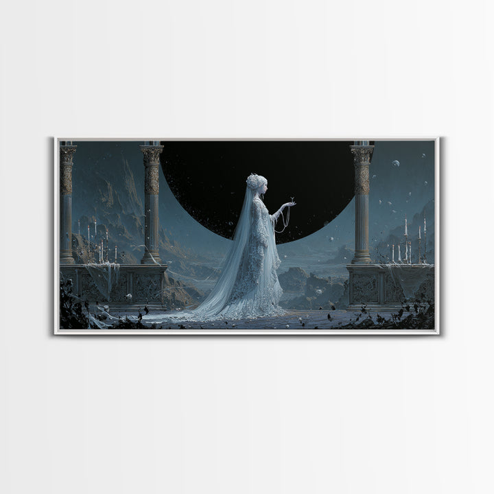 The Bride Of The Abyssal Moon, Apocalyptic Romantic Art, Wide Panoramic Art, Cosmic Horror Art, Canvas Print, Halloween Wall Art