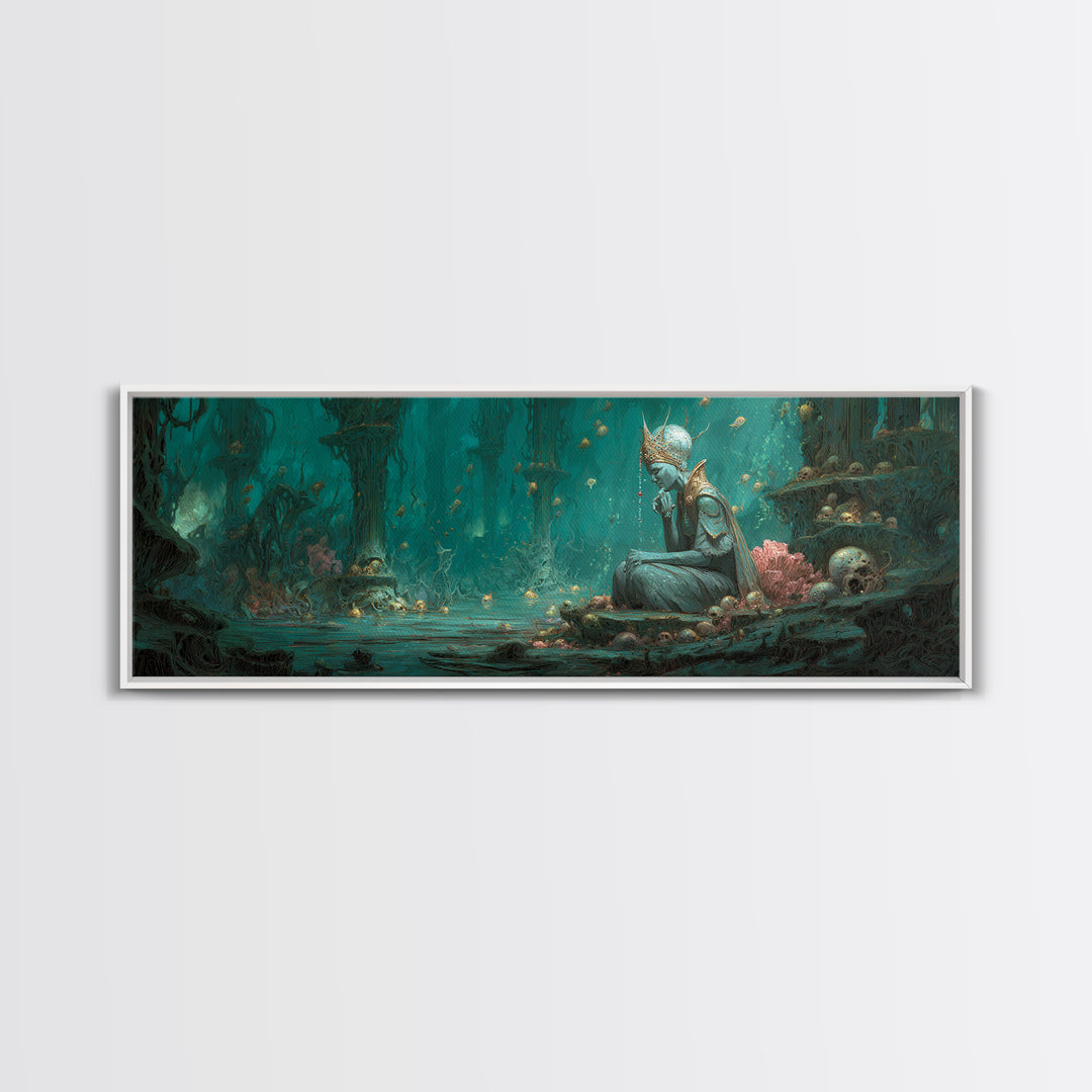 The Watcher In The Coral Throne, Gothic Storybook Art, Extra Wide Wall Art, Gothic Horror Wall Art, Canvas Print, Halloween Wall Art