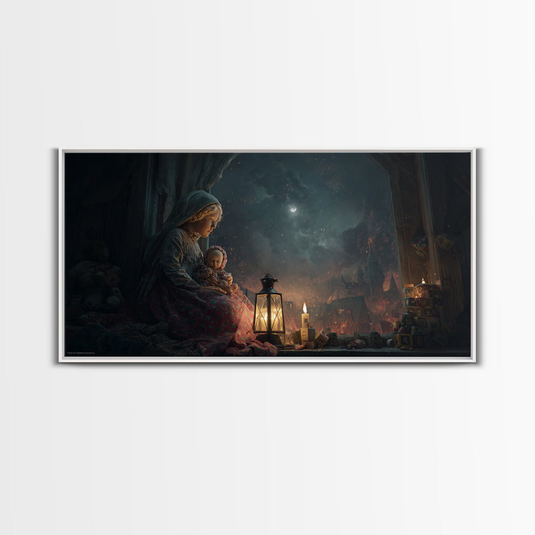 The Child Who Caught A Moon-Spawn, Apocalyptic Romantic Art, Wide Panoramic Art, Macabre Wall Art, Canvas Print, Halloween Wall Art