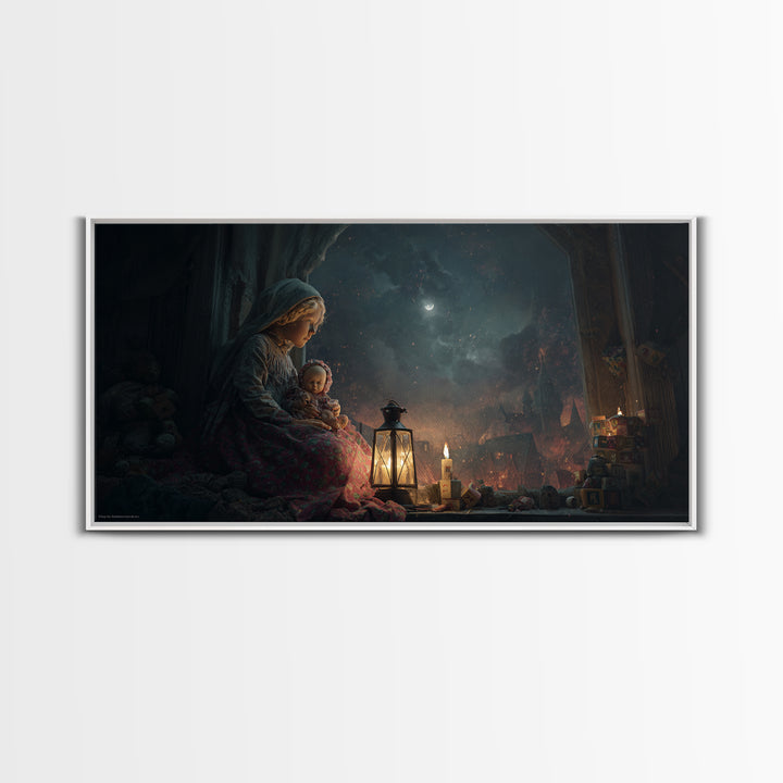 The Child Who Caught A Moon-Spawn, Apocalyptic Romantic Art, Wide Panoramic Art, Macabre Wall Art, Canvas Print, Halloween Wall Art