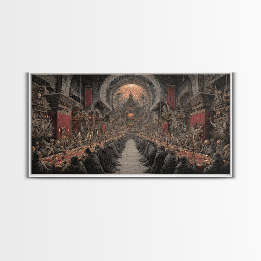 The Feast Of The Pale Cult, Grotesque Carnival Art, Wide Panoramic Art, Macabre Wall Art, Canvas Print, Halloween Wall Art