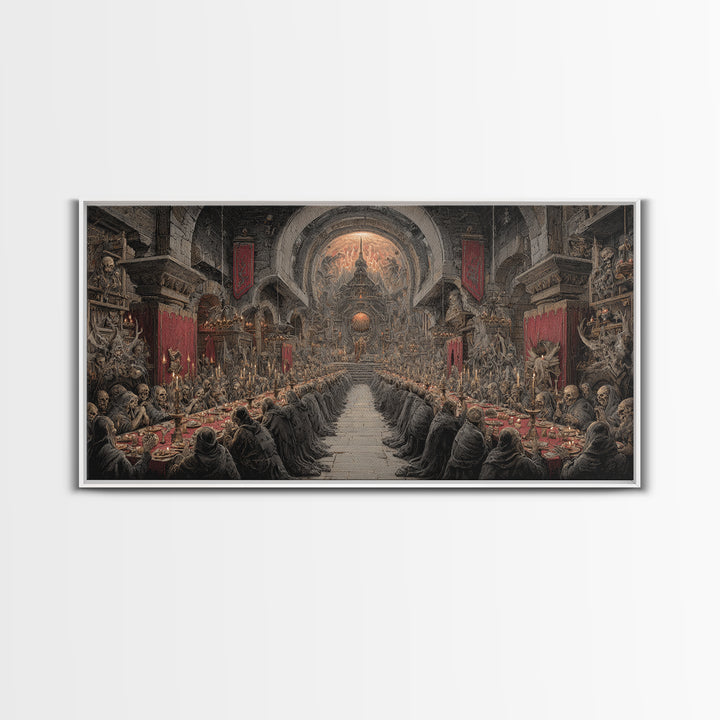 The Feast Of The Pale Cult, Grotesque Carnival Art, Wide Panoramic Art, Macabre Wall Art, Canvas Print, Halloween Wall Art