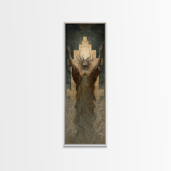 The Crown Of The Tentacled Saint, Gothic Engraving Art, Tall Narrow Wall Art, Eldritch Wall Decor, Framed Canvas Print