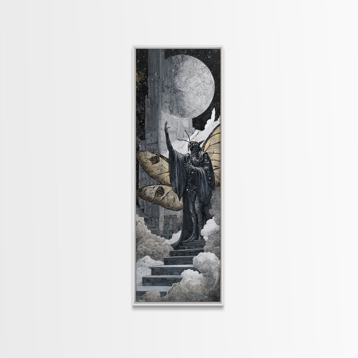 The Moth Prophet Of Kadath, Biomechanical Horror Art, Tall Narrow Wall Art, Cosmic Horror Art, Canvas Print, Halloween Wall Art