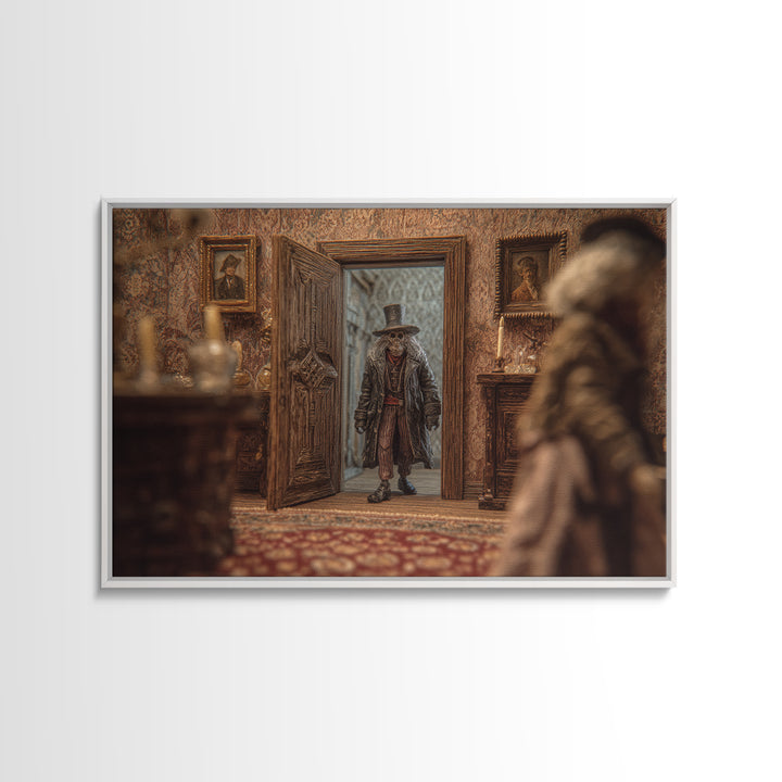 The Thirteenth Door Of Arkham House, Gothic Storybook Art, Landscape Wall Art, Dark Halloween Decor, Framed Canvas Print