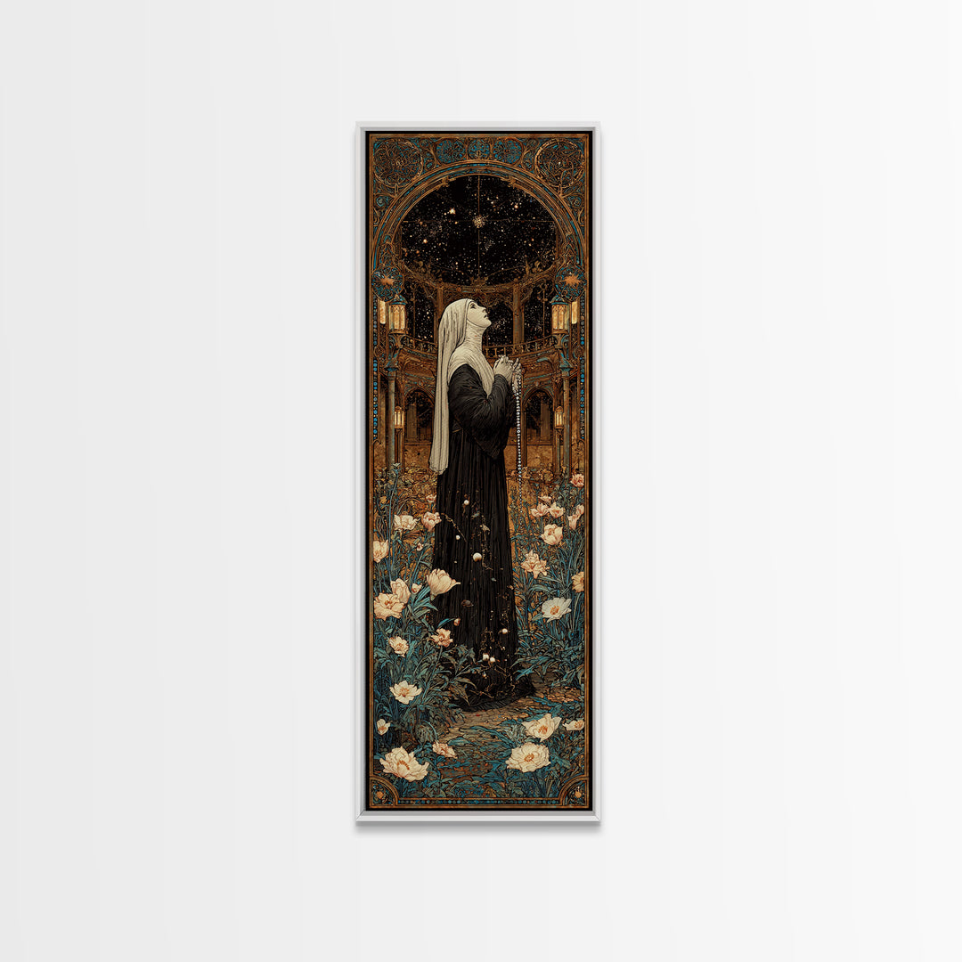 The Nun Of The Endless Constellation, Stained Glass Gothic Art, Tall Narrow Wall Art, Gothic Horror Wall Art, Canvas Print
