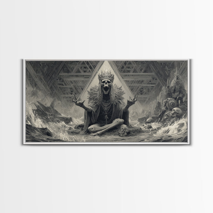 The Salt King Of The Black Shore, Grotesque Carnival Art, Wide Panoramic Art, Dark Halloween Decor, Framed Canvas Print, Horror Wall Art