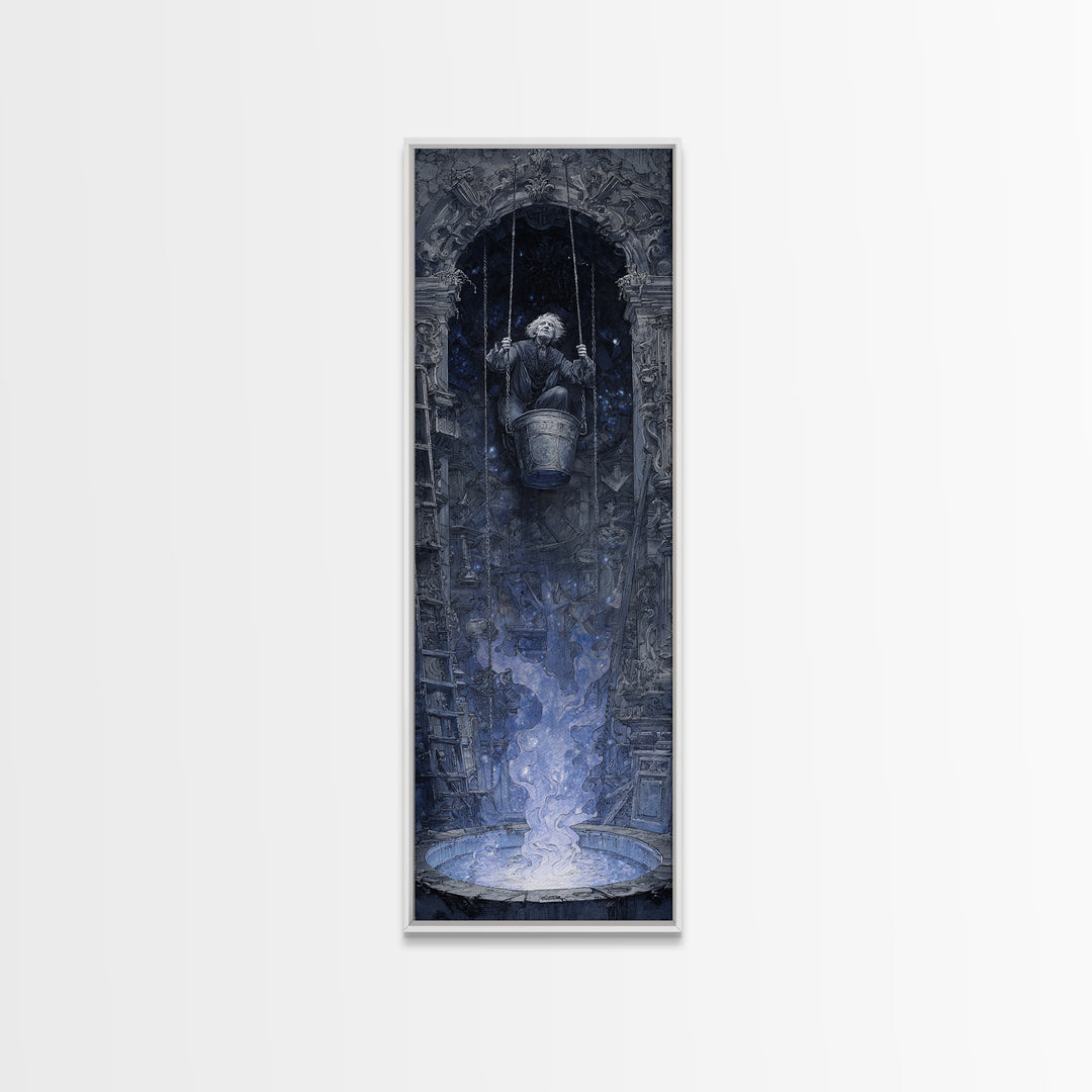 The Dreamwell Beneath Miskatonic, Ornate Symbolist Art, Tall Narrow Wall Art, Dark Halloween Decor, Framed Canvas Print