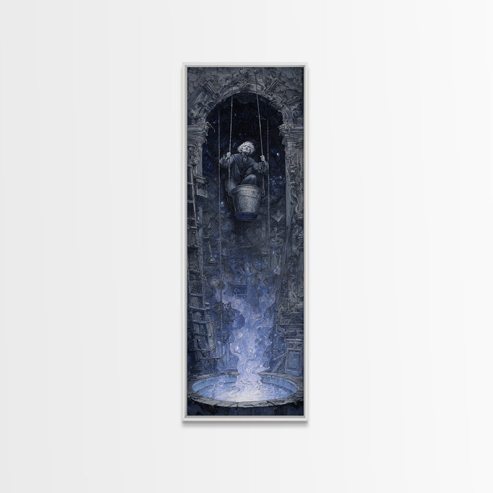 The Dreamwell Beneath Miskatonic, Ornate Symbolist Art, Tall Narrow Wall Art, Dark Halloween Decor, Framed Canvas Print
