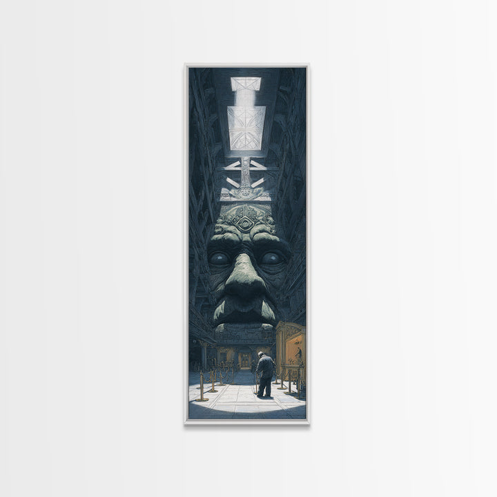 The Custodian Of The Whispering Idol, Gothic Engraving Art, Tall Narrow Wall Art, Eldritch Wall Decor, Framed Canvas Print