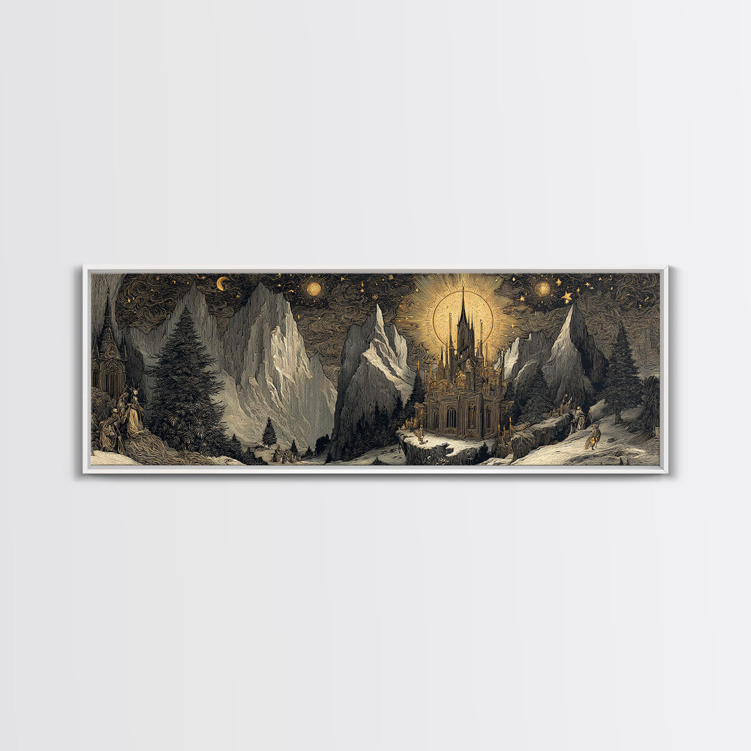 The Candelit Ark Of Forgotten Stars, Gothic Storybook Art, Extra Wide Wall Art, Macabre Wall Art, Canvas Print, Halloween Wall Art