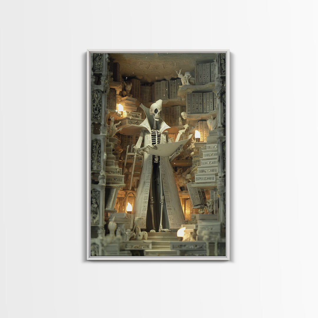 The Archivist Of Dreaming Bones, Stained Glass Gothic Art, Vertical Wall Art, Lovecraftian Horror Art, Framed Canvas Print