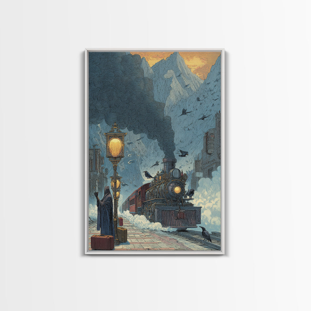 The Phantom Train To Kadath, Ornate Symbolist Art, Vertical Wall Art, Cosmic Horror Art, Canvas Print, Halloween Wall Art