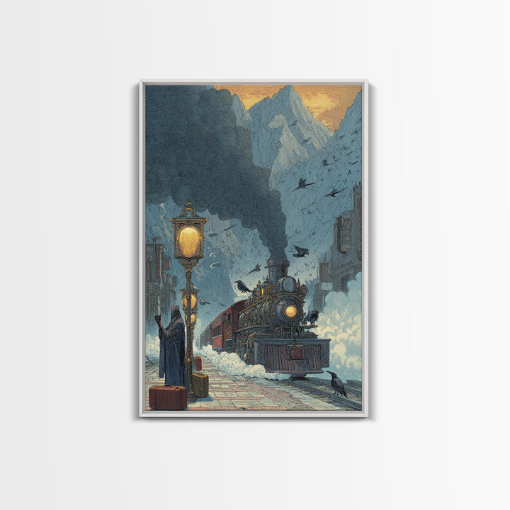 The Phantom Train To Kadath, Ornate Symbolist Art, Vertical Wall Art, Cosmic Horror Art, Canvas Print, Halloween Wall Art