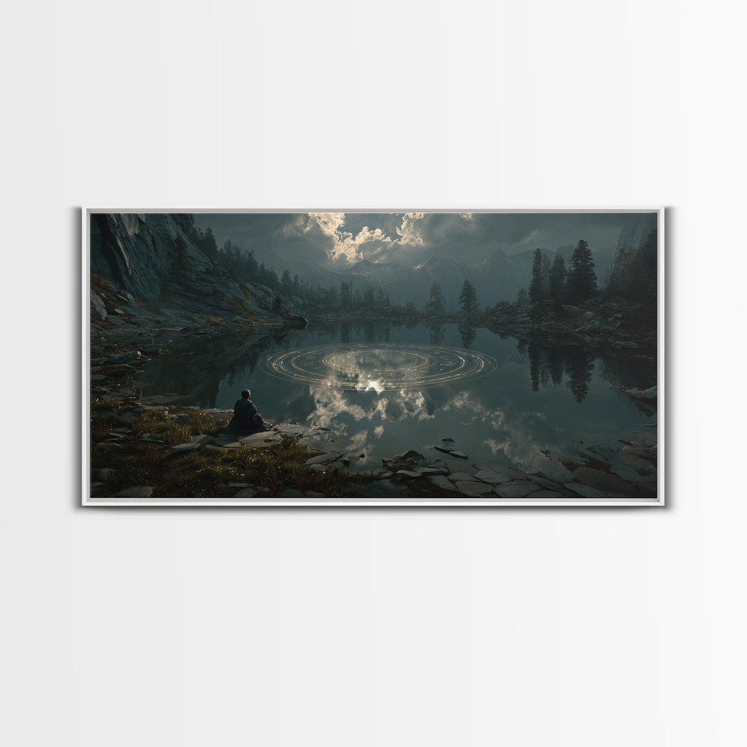 The Mirror Lake Of Lost Constellations, Grotesque Carnival Art, Wide Panoramic Art, Cosmic Horror Art, Canvas Print, Halloween Wall Art
