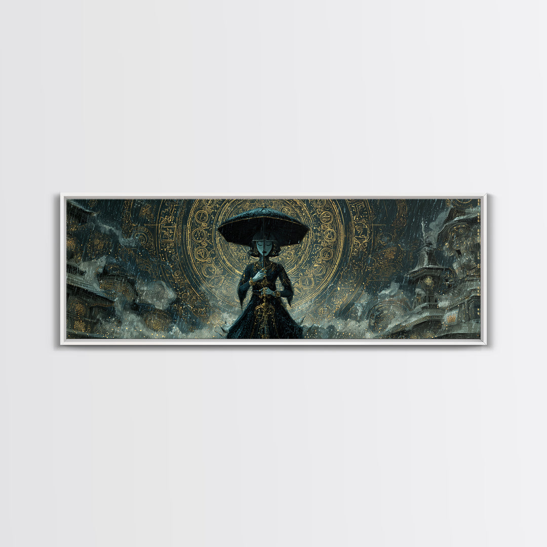 The Umbrella Of The Outer Rain, Ornate Symbolist Art, Extra Wide Wall Art, Eldritch Wall Decor, Framed Canvas Print
