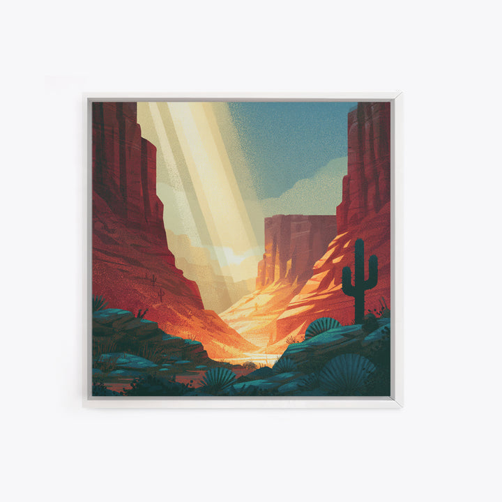 Sandstone Canyon with Dramatic Light Beam Framed Canvas Print, Desert Art, Abstract Wall Art, Southwestern Decor, DES-1x1-16