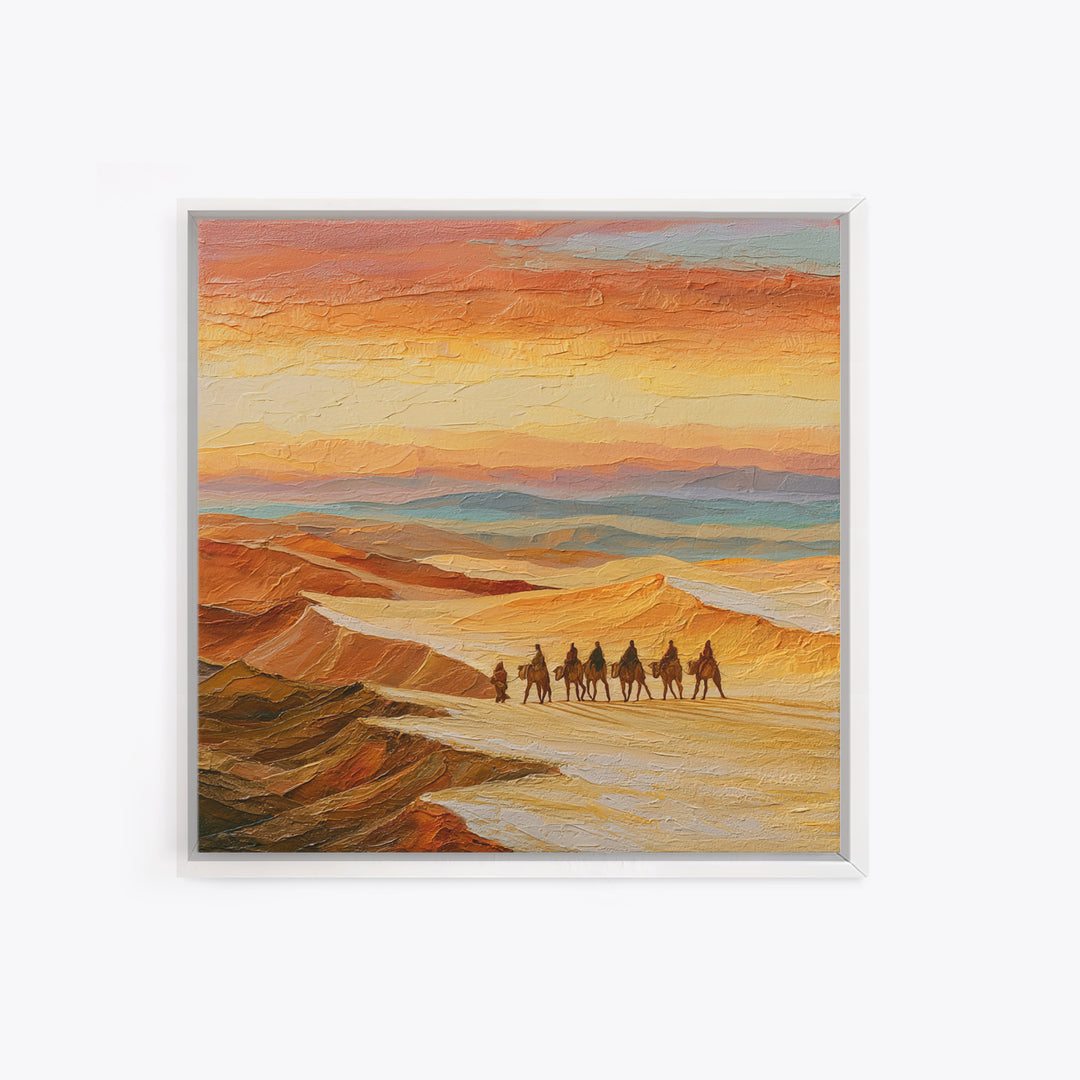 Camel Caravan Crossing Golden Dunes Canvas Print, Desert Art, Western Decor, Southwestern Decor, Fine Art, Desert, Modern Decor, DES-1x1-31