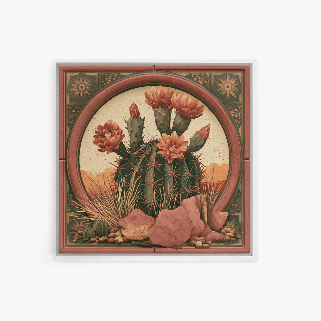 Cactus Botanical Plate Framed Canvas Print, Desert Art, Gallery Decor, Southwestern Decor, Fine Art, Desert, Home Decor, DES-1x1-32