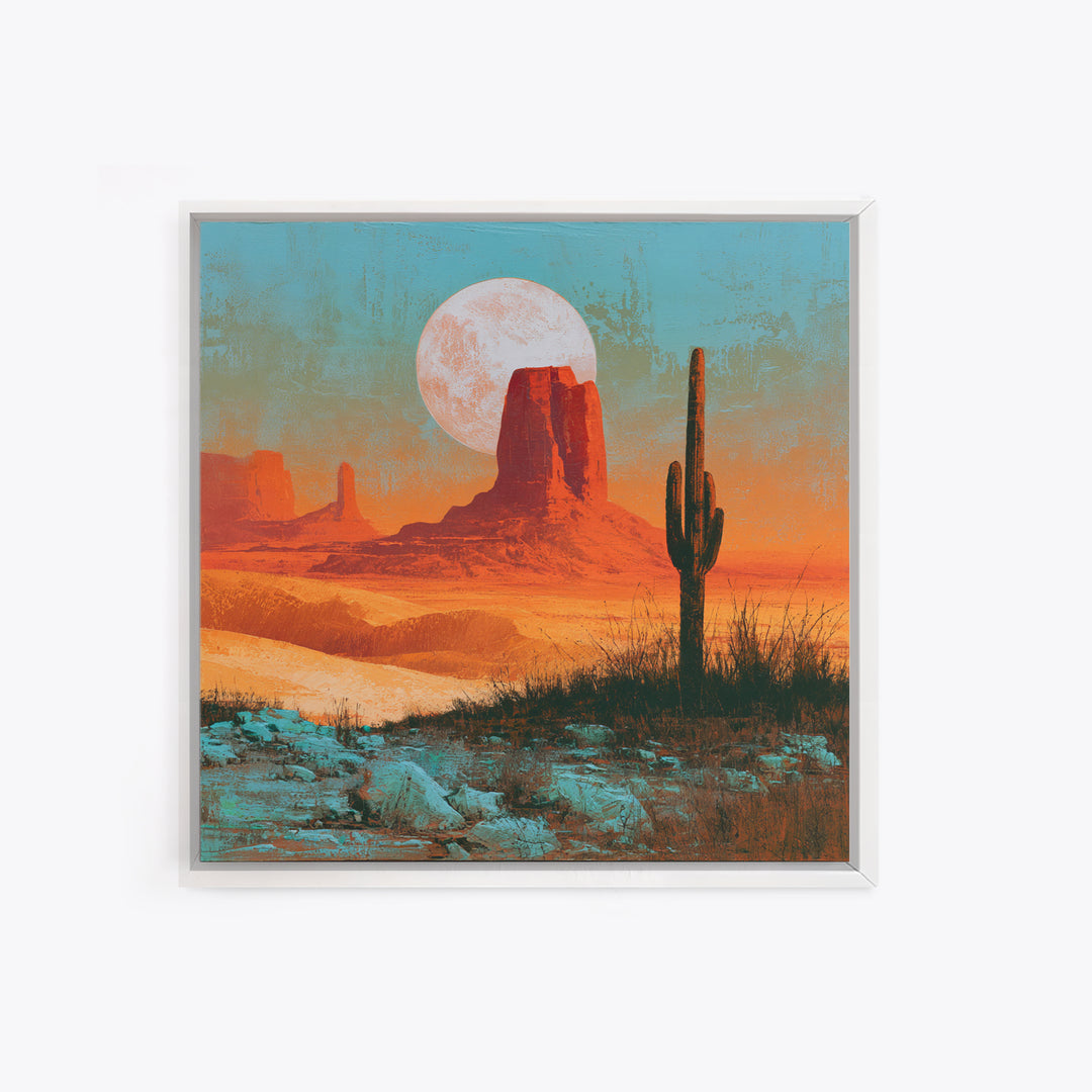 Desert Moon over Rolling Sand Framed Canvas Print, Desert Art, Fine Art Print, Southwestern Decor, Watercolor Art, Desert, DES-1x1-34