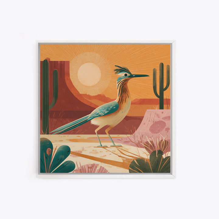 Roadrunner Bird in a Dry Wash Framed Canvas Print, Desert Art, Statement Artwork, Southwestern Decor, Fine Art, Desert, DES-1x1-38