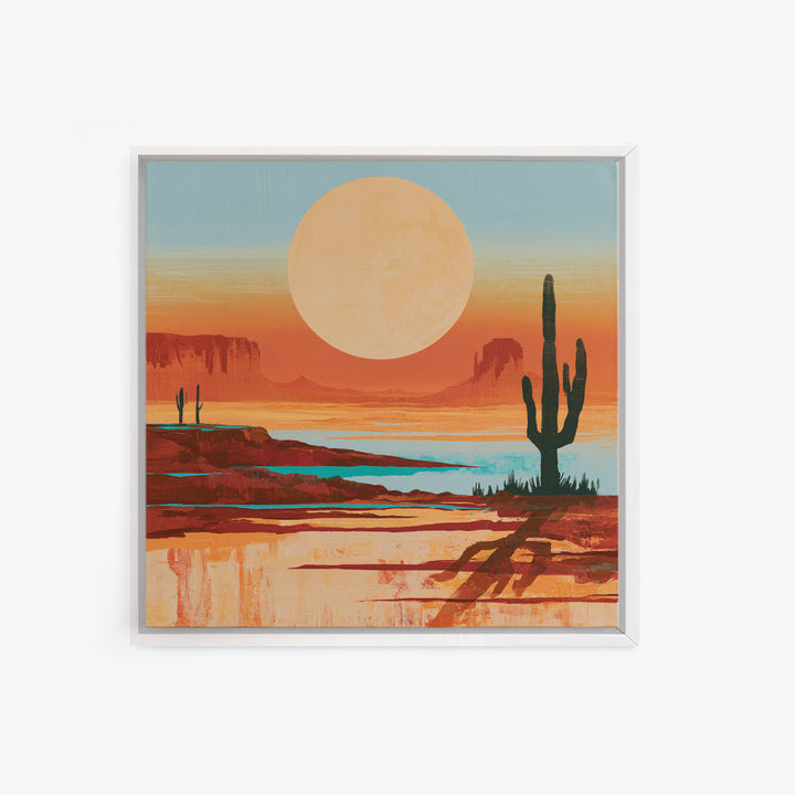 Minimal Beige Sun Framed Canvas Print, Desert Art, Gallery Decor, Southwestern Decor, Oil Painting, Desert, Home Decor, DES-1x1-46
