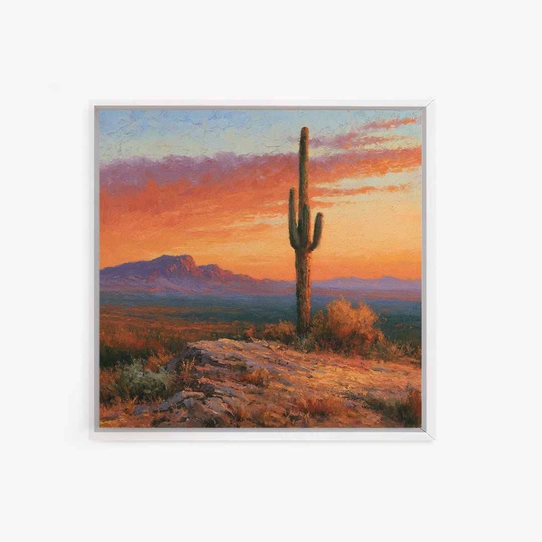 Saguaro Cactus under Orange Sunset Sky Canvas Print, Desert Art, Wall Decor, Southwestern Decor, Desert, Living Room Decor, DES-1x1-49