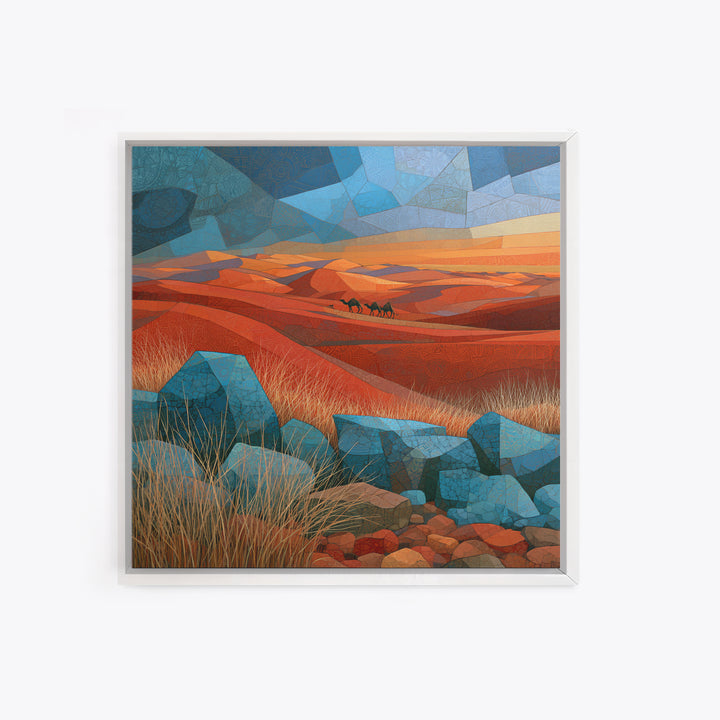 Saharan Dunes with Tiny Caravan Silhouettes Canvas Print, Desert Art, Neutral Decor, Southwestern Decor, Fine Art, Desert, DES-1x1-50