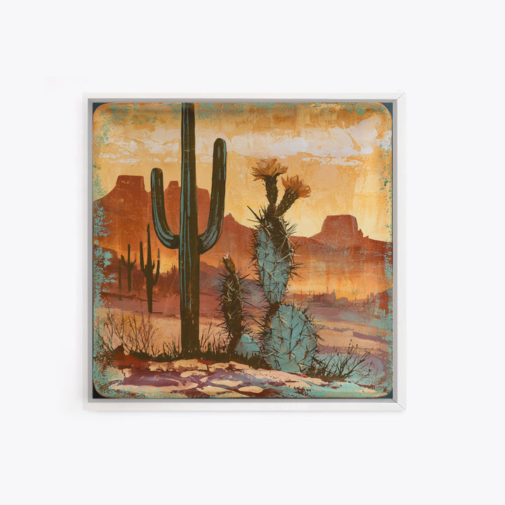 Cactus Botanical Plate Framed Canvas Print, Desert Art, Original Art, Southwestern Decor, Fine Art, Desert, Landscape Wall Art, DES-1x1-56