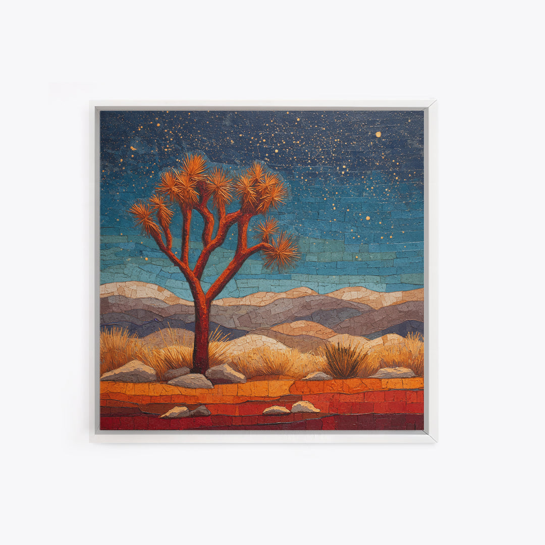 Joshua Tree under Star Filled Night Framed Canvas Print, Desert Art, Botanical Art, Southwestern Decor, Fine Art, Desert, DES-1x1-6
