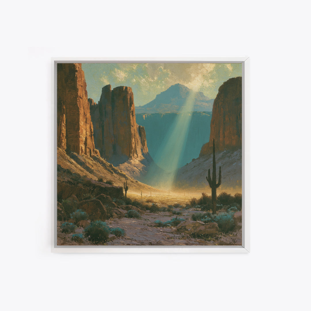 Sandstone Canyon with Dramatic Light Beam Framed Canvas Print, Desert Art, Boho Decor, Southwestern Decor, Fine Art, Desert, DES-1x1-64