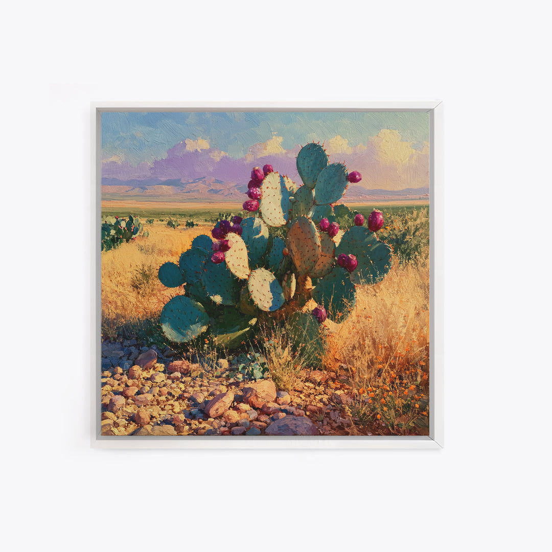 Prickly Pear Cactus Framed Canvas Print, Desert Art, Statement Artwork, Southwestern Decor, Fine Art, Desert, DES-1x1-67