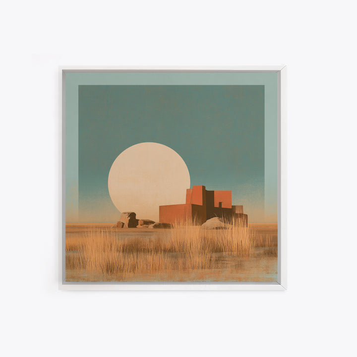 Minimal Beige Sun Framed Canvas Print, Desert Art, Gallery Decor, Southwestern Decor, Oil Painting, Desert, Home Decor, DES-1x1-70