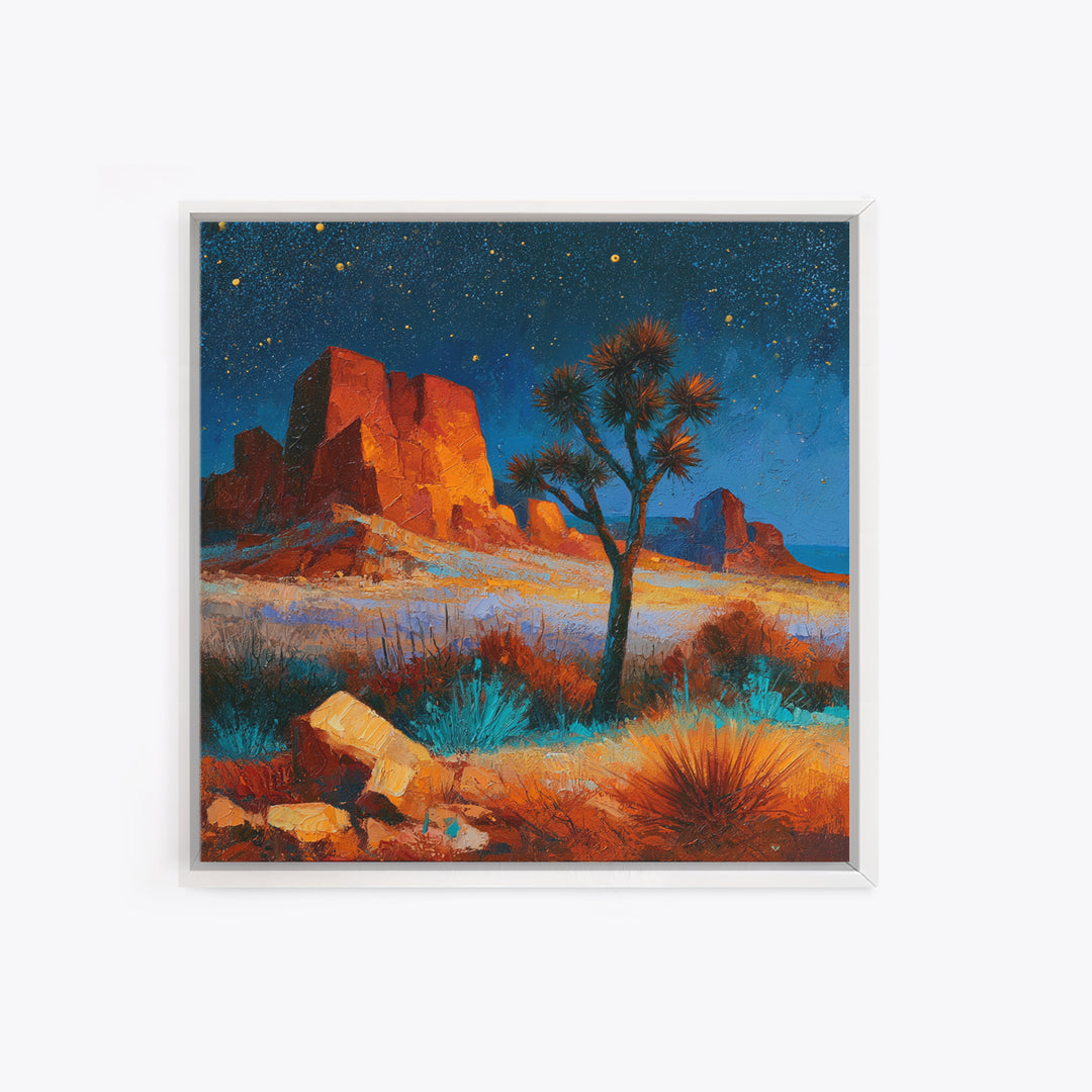 Joshua Tree under Star Filled Night Framed Canvas Print, Desert Art, Southwestern Decor, Watercolor Art, Desert, DES-1x1-78