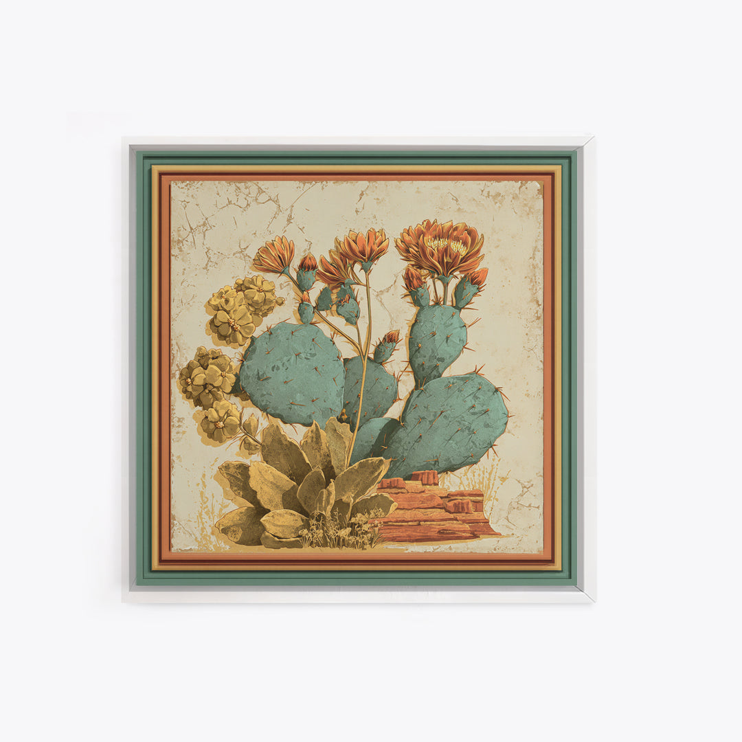 Cactus Botanical Plate Framed Canvas Print, Desert Art, Southwestern Decor, Oil Painting, Desert, Bedroom Wall Art, DES-1x1-8