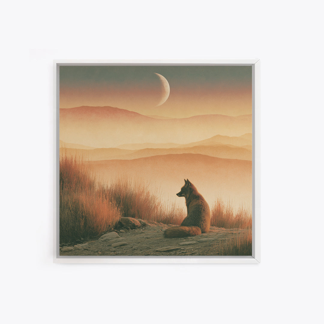 Desert Fox Beneath a Crescent Moon Canvas Print, Desert Art, Printable Wall Art, Southwestern Decor, Fine Art, Desert, DES-1x1-89