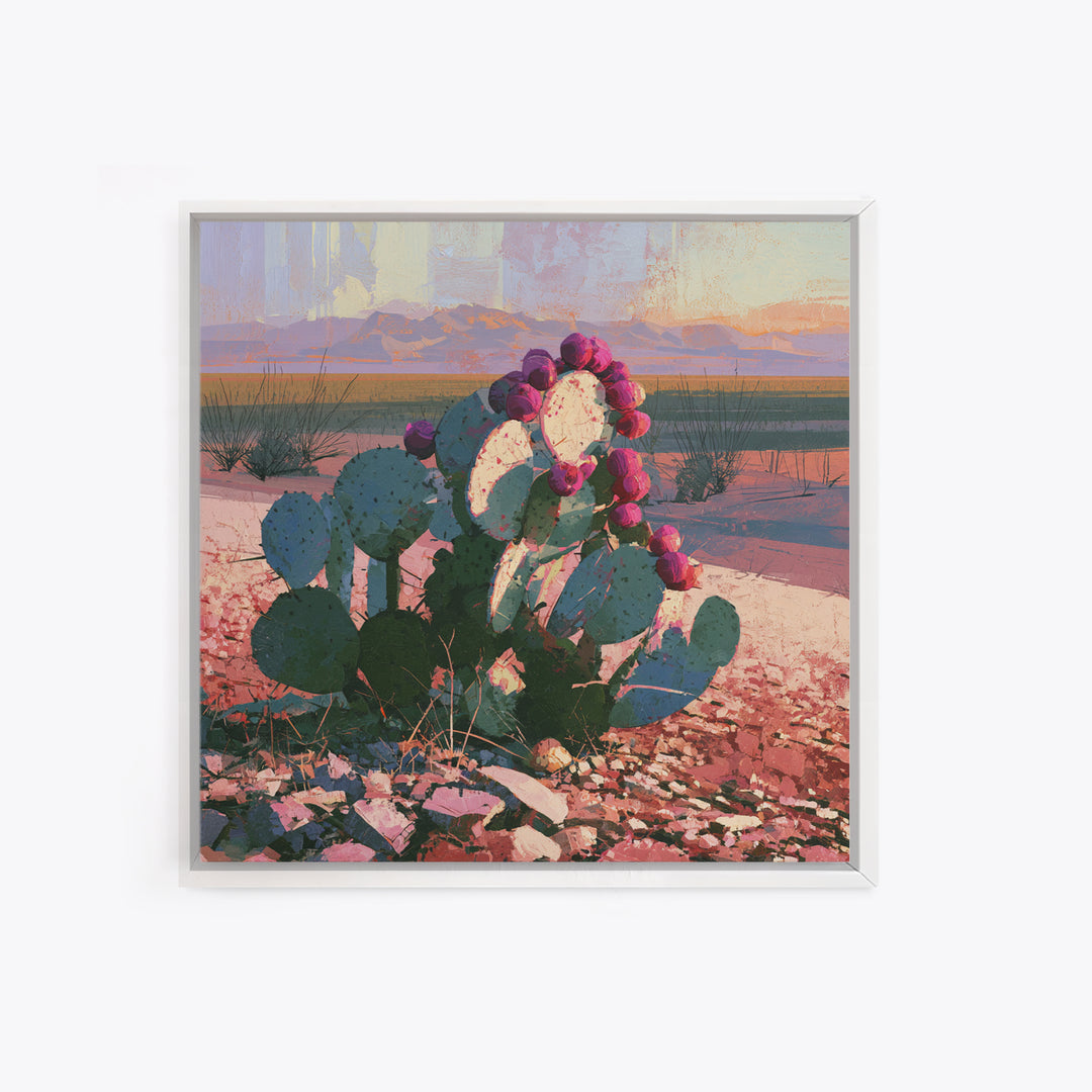 Prickly Pear Cactus Canvas Print, Desert Art, Minimalist Decor, Southwestern Decor, Fine Art, Desert, Boho, Original Art, DES-1x1-91
