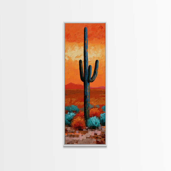 Saguaro Cactus under Orange Sunset Sky Canvas Print, Desert Art, Printable Wall Art, Southwestern Decor, Oil Painting, Desert, DES-1x3-13