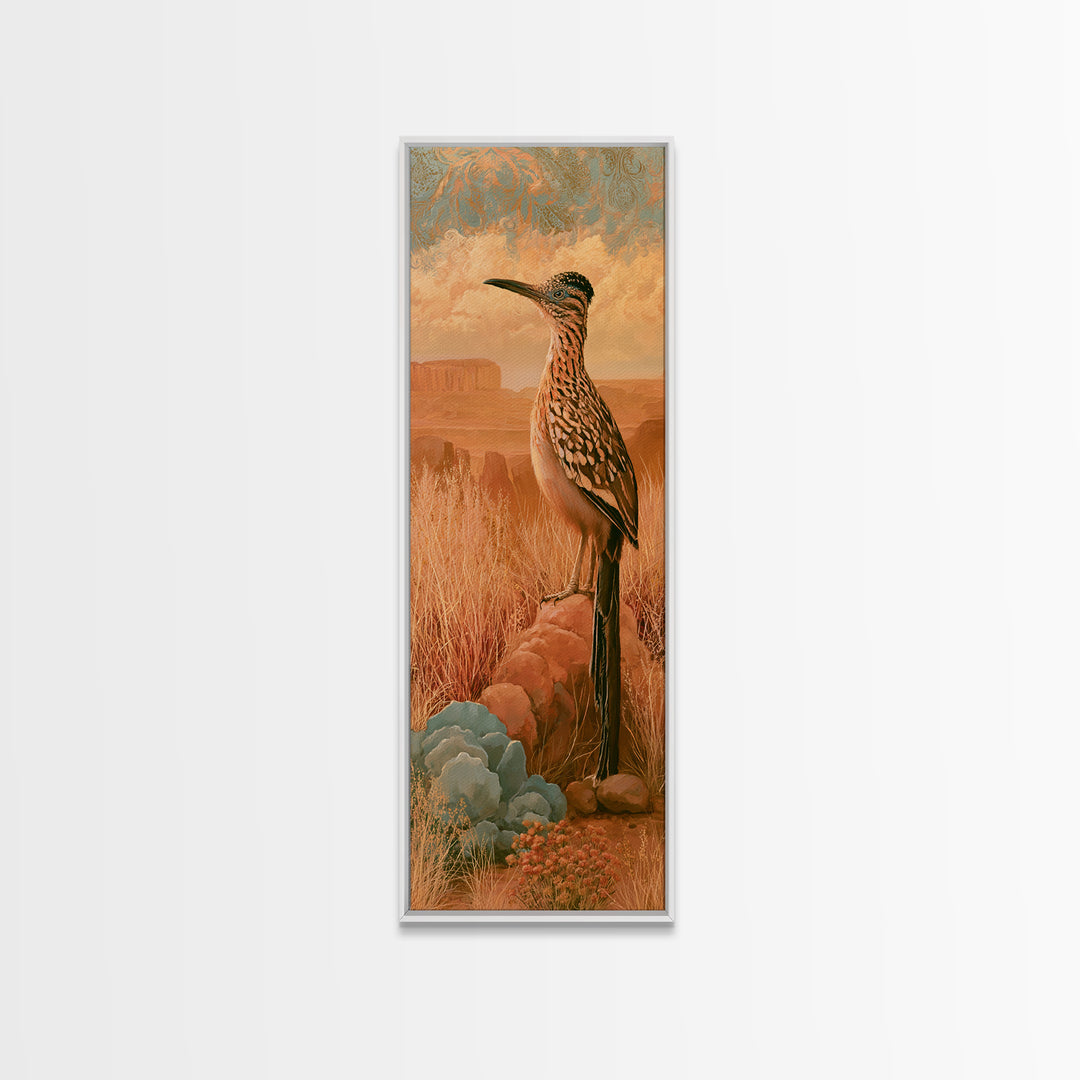 Roadrunner Bird in a Dry Wash Canvas Print, Desert Art, Modern Decor, Southwestern Decor, Fine Art, Desert, Room Decor, DES-1x3-2