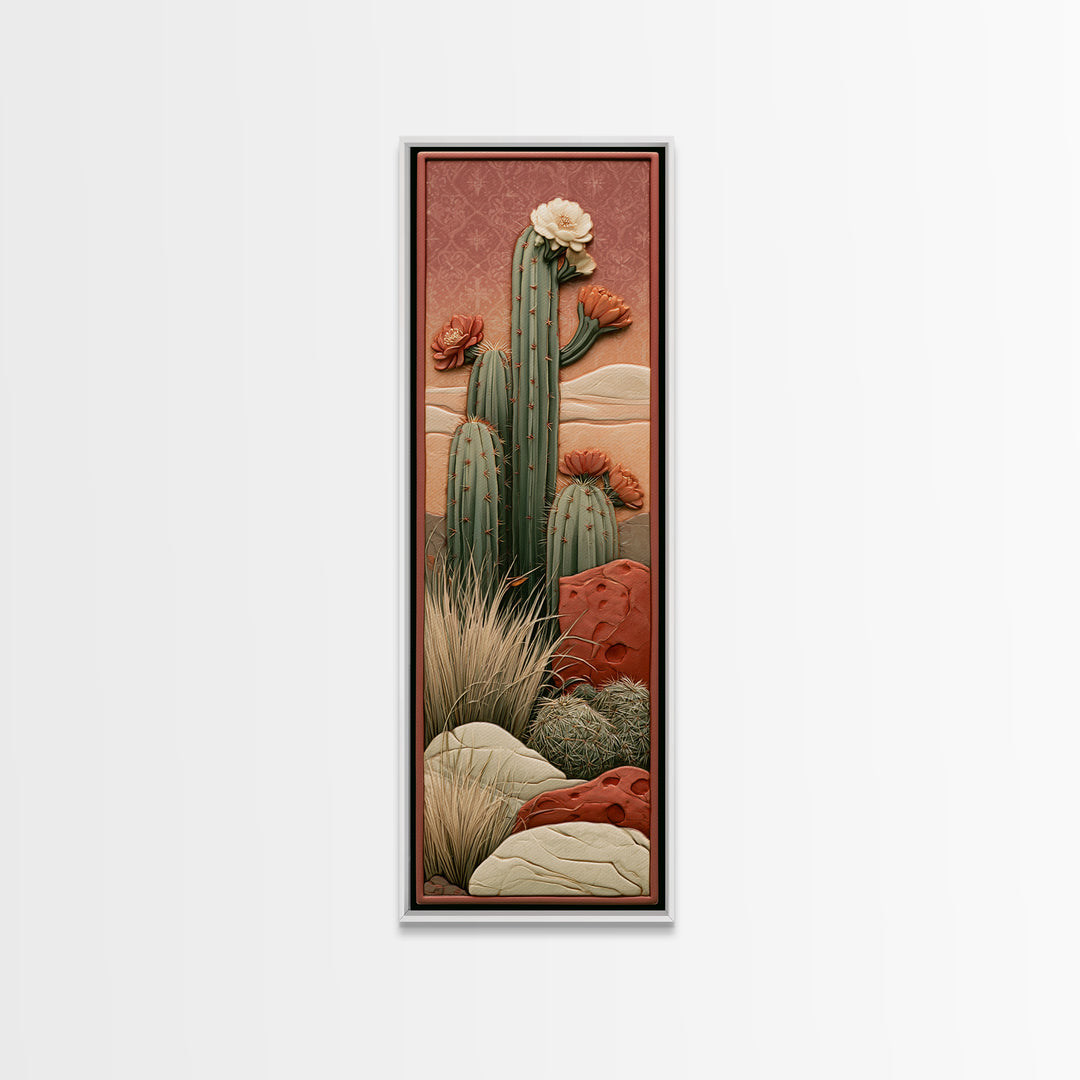 Cactus Botanical Plate Framed Canvas Print, Desert Art, Boho, Southwestern Decor, Fine Art, Desert, Mountain Wall Art, DES-1x3-20