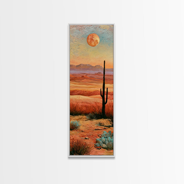 Desert Moon over Rolling Sand Canvas Print, Desert Art, Neutral Decor, Southwestern Decor, Oil Painting, Desert, Wall Decor, DES-1x3-22