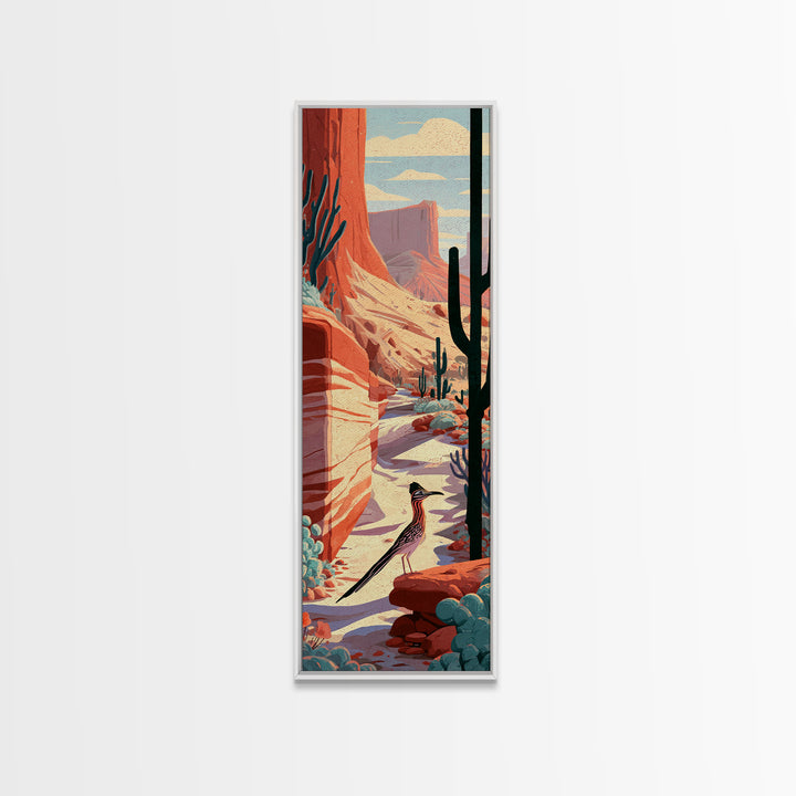 Roadrunner Bird in a Dry Wash Canvas Print, Desert Art, Modern Decor, Southwestern Decor, Fine Art, Desert, Room Decor, DES-1x3-26