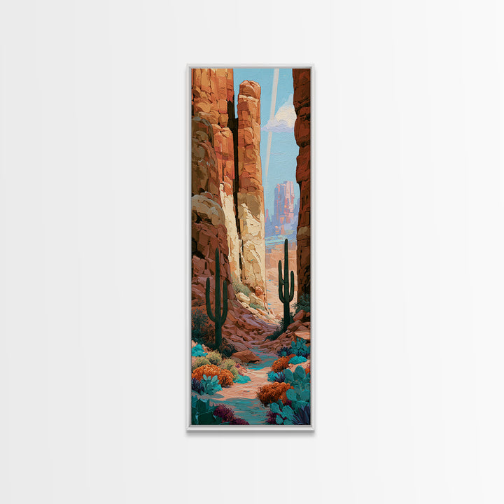 Sandstone Canyon with Dramatic Light Beam Framed Canvas Print, Desert Art, Southwestern Decor, Oil Painting, Desert, DES-1x3-4